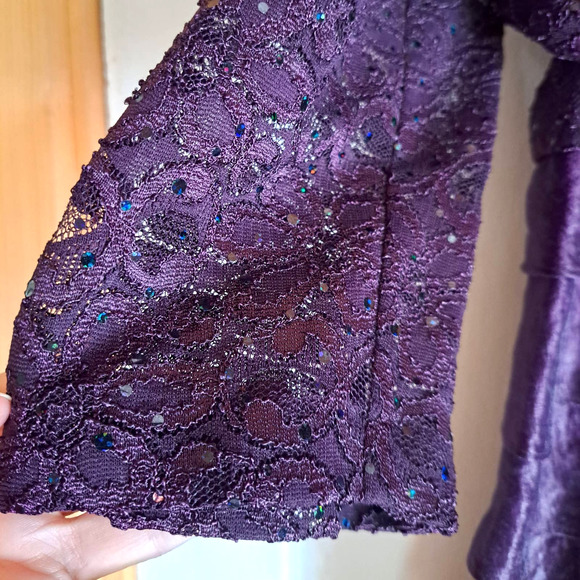 R & M Richards Women's 8 Purple Beaded Formal Tiered Ruffle Dress Gown w/Jacket - Picture 12 of 12